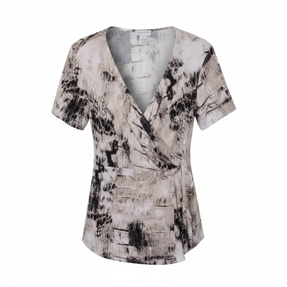 Carmen Marc Valvo Y2K Mobwife Colorful Animal Print Surplice Top Medium